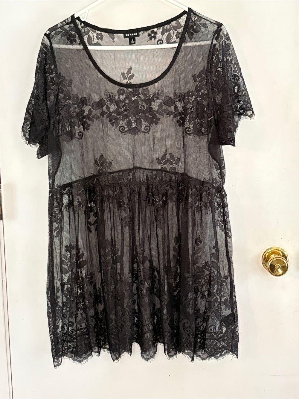 Torrid Size 2 sheer black lace babydoll dress elasticized waist